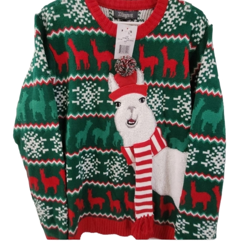 Christmas Llama Ugly Sweater-Large